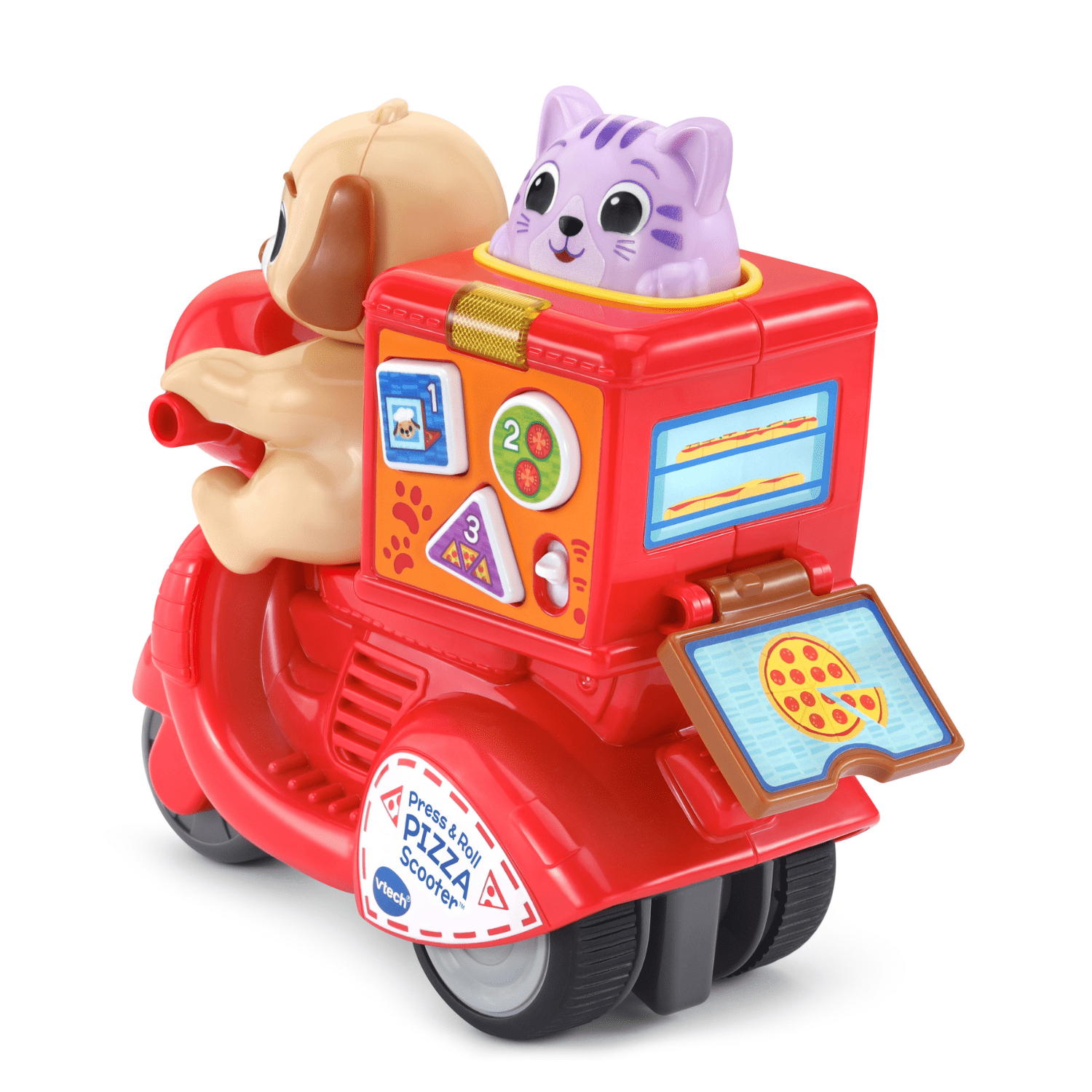 VTech Presse et Roule Scooter rapido avec chiot et chaton - Jouets pour tout-petits - Version anglaise, 12-36 Mois
