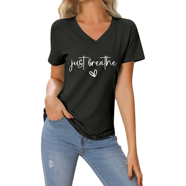 LUOGENLI T-shirts pour Femme pour Femmes T-Shirt Décontracté de la Saint-Valentin à Imprimé Cœur Lettre Col Rond Manches Courtes T-Shirt Tee T-shirts Femmes Blanc Saint-Patrick Gris m