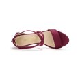 thumbnail image 4 of BLISSFUL STEP Women's Open Toe Cross Strap Mid Block Heel Sandals Burgundy 10, 4 of 8
