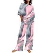 Pisexur Women's Plus Size Loungewear Sleepwear Summer Casual Floral 2 Piece Pajama Sets, Super-Soft Short Sleeve Top With Pants Lounge Sleepwear Ladies Pjs Sets with Pockets