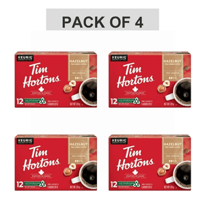 Pack of 4 - Tim Hortons Hazelnut Flavoured Coffee, Single Serve Keurig K-Cup Pods, Medium Roast, 12 Count