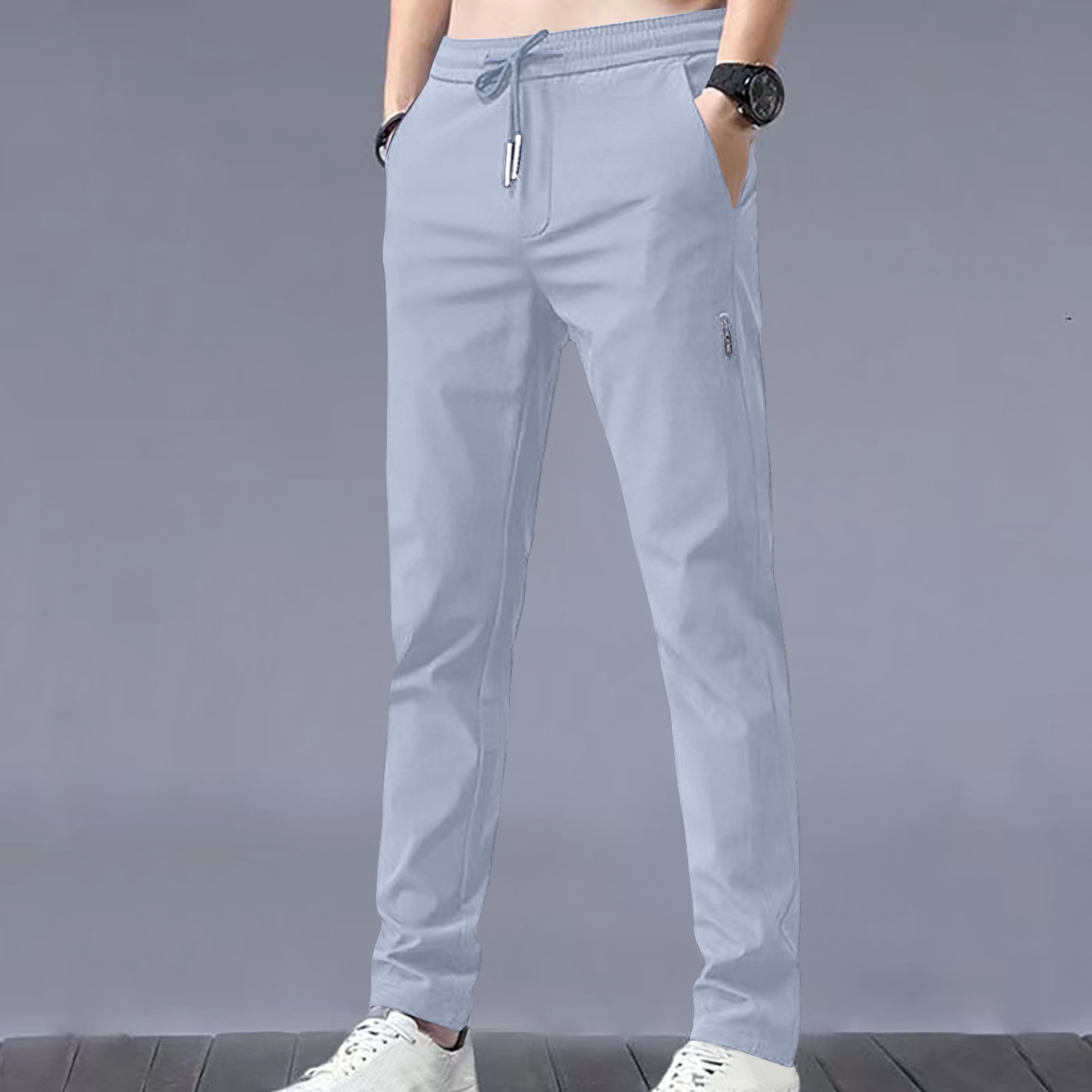 DPTALR Men's Summer Slim Casual Solid Classic Trousers Long Pants