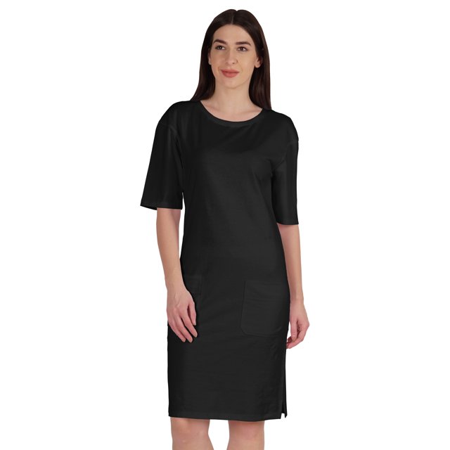 Inkmeso Robe T-Shirt pour Femmes à Manches au Coude, Coupe Régulière, avec Poches avant
