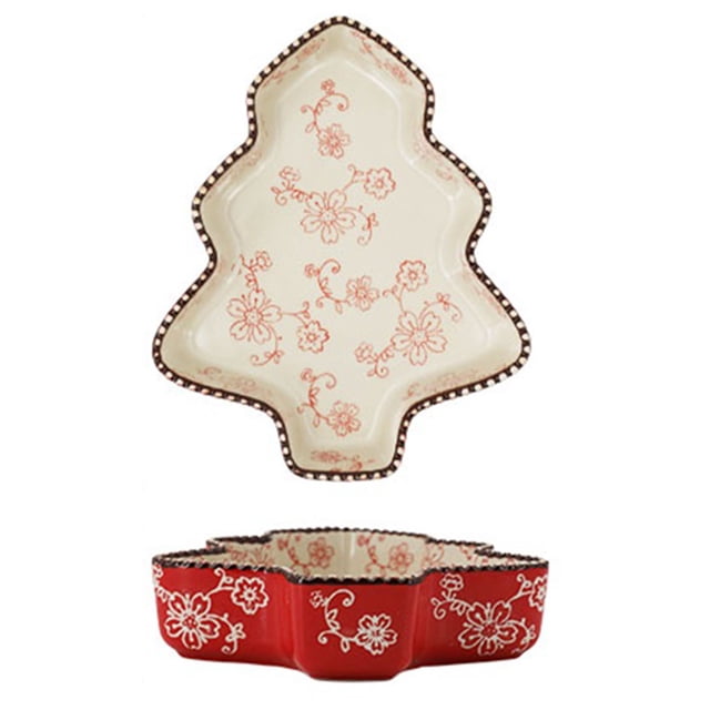 Ceramic Sakura Pie Pan Heart Shape Christmas Tree Shape Baking Dish for Lasagna, Apple Pie