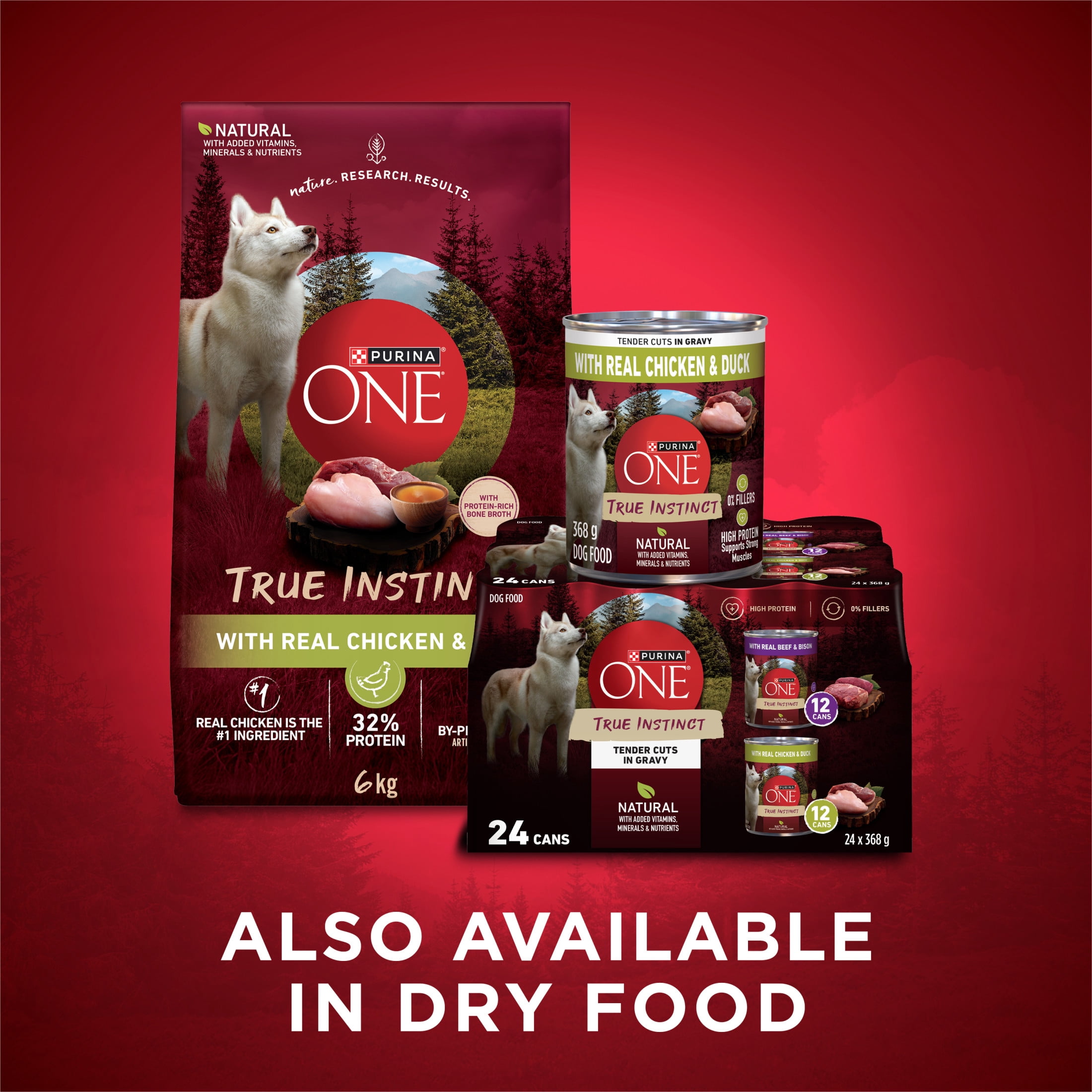 Purina ONE True Instinct Emballage Assorti Tendres Morceaux en Sauce, Nourriture Humide pour Chiens, 368g x 24