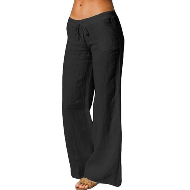 Sexy Dance Ladies Sports Pants Solid Color Flare Pant Drawstring Trousers Soft Pockets Black XXL