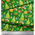 thumbnail image 3 of Soimoi Green Heavy Satin Fabric Gifts & Christmas Tree Print Fabric by the Yard 54 Inch Wide, 3 of 5