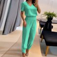 thumbnail image 2 of Mikilon Ensemble Stylé pour Femmes 2 Pcs Mode Col Rond Couleur Unie T-Shirt à Manches Courtes + Pantalon Ample à Poches Ensemble Vert G, 2 of 6