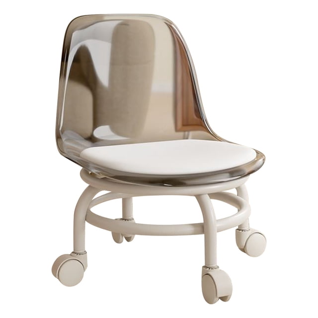 Rolling Stool Backrest Mini Shoe Stools Portable Wheeled Acrylic Foam Cushion Home Salon Garage