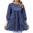 thumbnail image 1 of Pompotops Spring Women's Wear Solid Color Round Neck Seven Point Sleeve Large Swing Loose Casual Top, 1 of 8