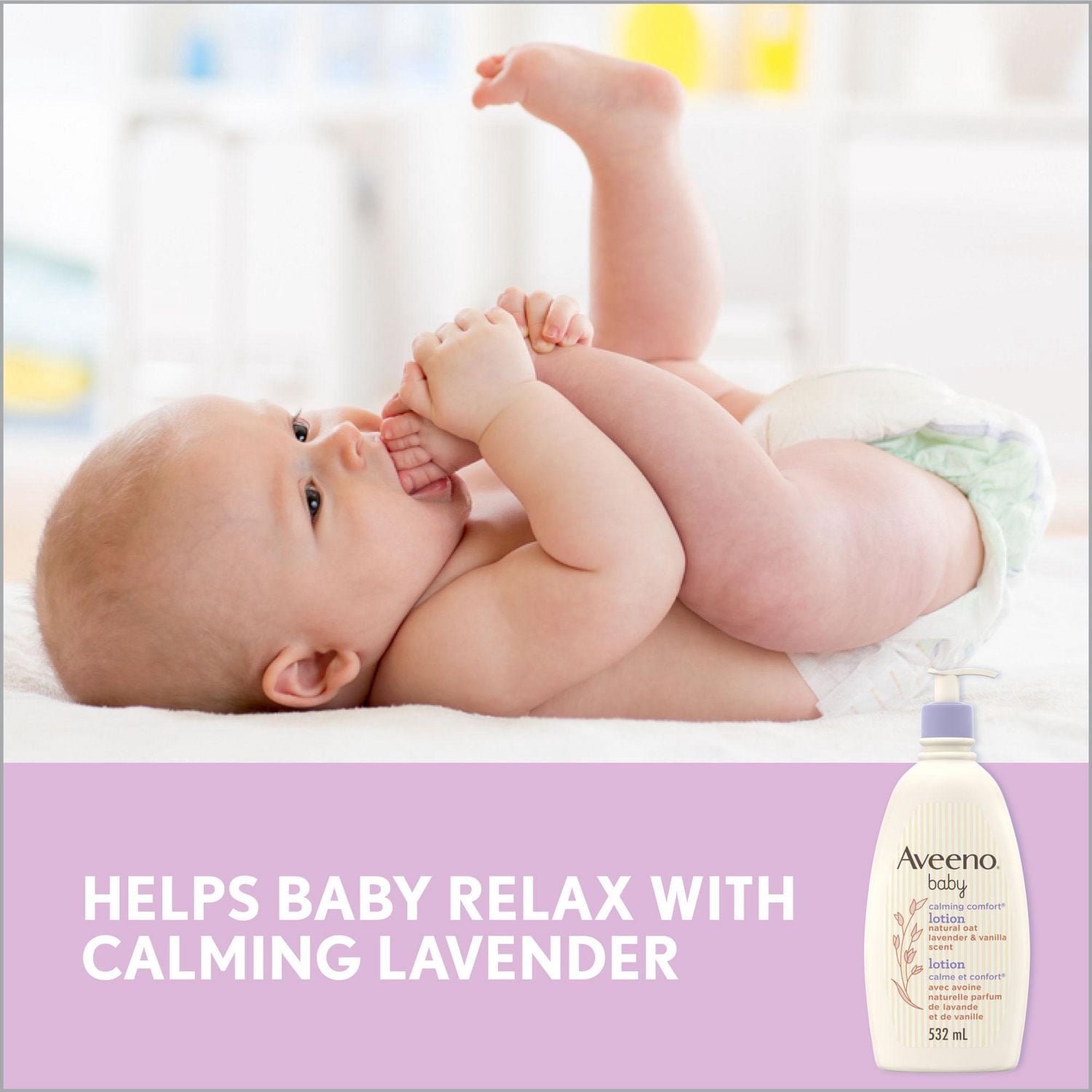 Aveeno Bébé Confort Apaisant Lotion pour Bébé - Avoine Colloïdale, Glycérine, Diméthicone - Lavande & Vanille