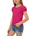thumbnail image 4 of hengsof T-Shirts à Manches Courtes Bouffantes pour Filles, Col Ras du Cou, Coton Uni, Respirant, T-Shirt Décontracté d'Été, Hauts pour Enfants de 1 à 15 Ans, 4 of 8