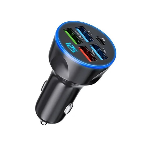YiXingjia Car Charger QC3.0 Quick Charging One-tow Four-function Car Adapter Plug 5 Car Flash Charger with Digital Display