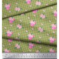 thumbnail image 2 of Soimoi Green Poly Georgette Fabric Pink Flower & Check Decor Fabric Printed BTY 52 Inch Wide, 2 of 5
