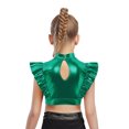 thumbnail image 2 of Hansber Kids Girls Ruffle Crop Tops Shiny Mesh Patchwork Hip Hop Street Dance Tops Performance Costume Green 6, 2 of 5