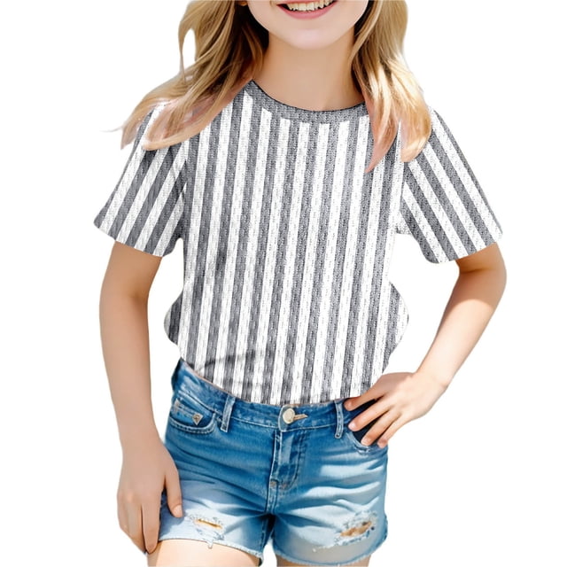 GDREDA T-Shirt Graphique à Manches Courtes Rayé de Carnaval pour Garçons, Chemise de Fête Colorée, Haut Décontracté Confortable pour Enfants, Gris Pâle,140