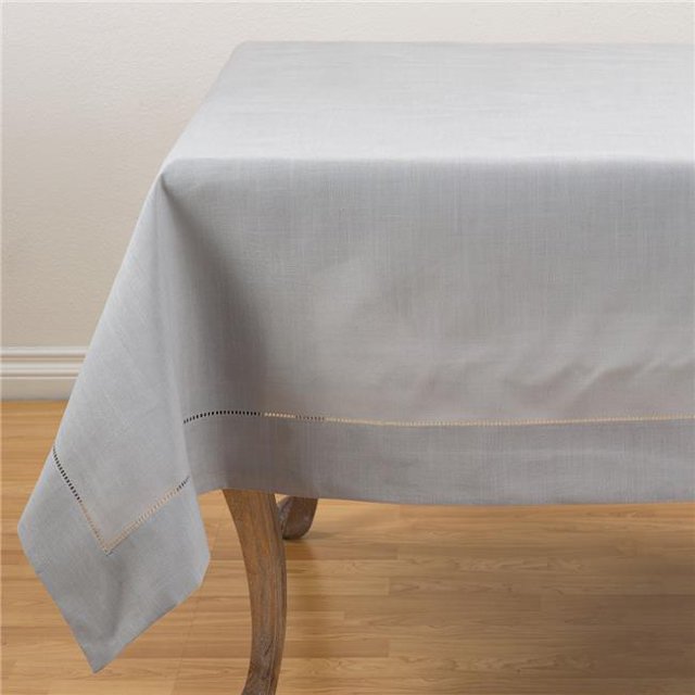 SARO 6302.GY72S 72 in. Square Classic Hemstitch Border Tablecloth Grey