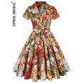 thumbnail image 1 of 2024 Robe Vintage d'Été pour Femmes à Imprimé Perroquet et Oiseau, Décontractée, Verte, Rétro, Pin-Up, Pin-Up, Robe de Fête Rockabilly Années 50 60, Robe Soleil Évasée, 1 of 7