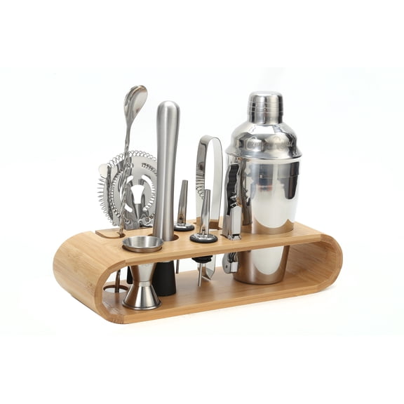 Ensemble D'ustensiles De Bar Crown Royal 10 Pièces En Acier Inoxydable Avec Support En Bambou, Parfait Pour La Maison