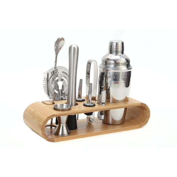 Ensemble D'ustensiles De Bar Crown Royal 10 Pièces En Acier Inoxydable Avec Support En Bambou, Parfait Pour La Maison