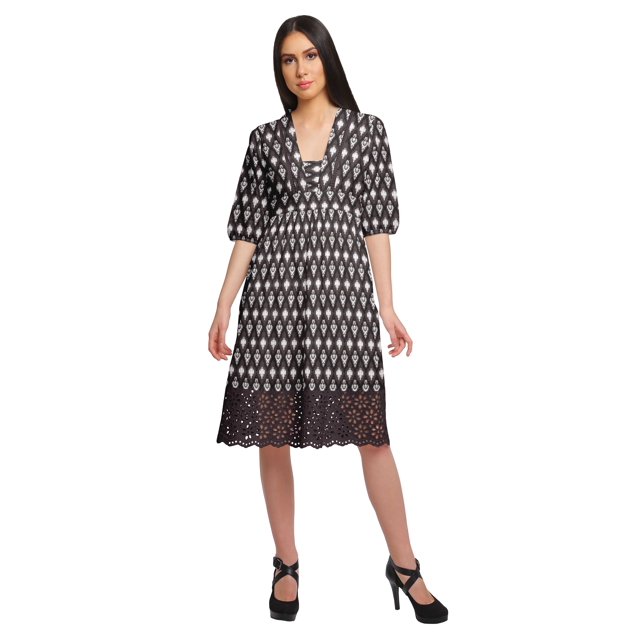 Moomaya Robe à Manches Courtes pour Femmes Robe de Soirée en Coton Imprimé Tenue Décontractée