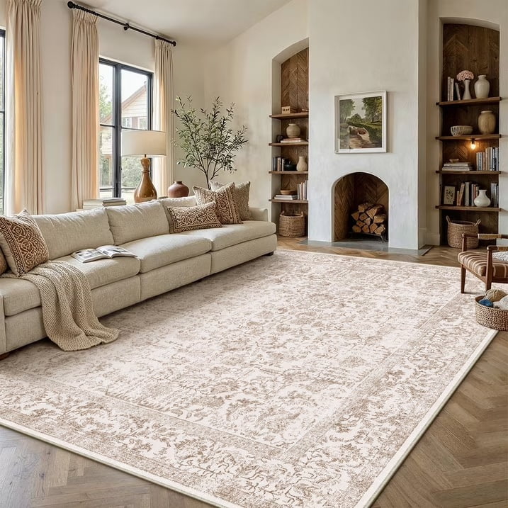 BERTHMEER 8'x10' Area Rugs for Living Room Bedroom Dining Room Farmhouse Non Slip Washable Vintage Traditional Dorm Office Oriental Rugs Carpets Tapis, Brown