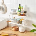 thumbnail image 5 of Binwennn Expandable Stacking Cabinet Shelf Rack S/M/L Sizes Folding Stackable Counter Rack Organizer Cupboard Plate Dish Counter And Pantry Organizer Kitchen White over The Washer And Dryer Storage, 5 of 5