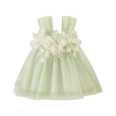 vdgthytj Summer Toddler Girl Tulle Dresses Baby Cute Sleeveless Mesh Layered Flower Suspenders Princess Party Dress