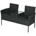 thumbnail image 1 of Outsunny Patio Furniture w/ Mid-Table PE Rattan Loveseat w/ Cushion, Black, 1 of 7