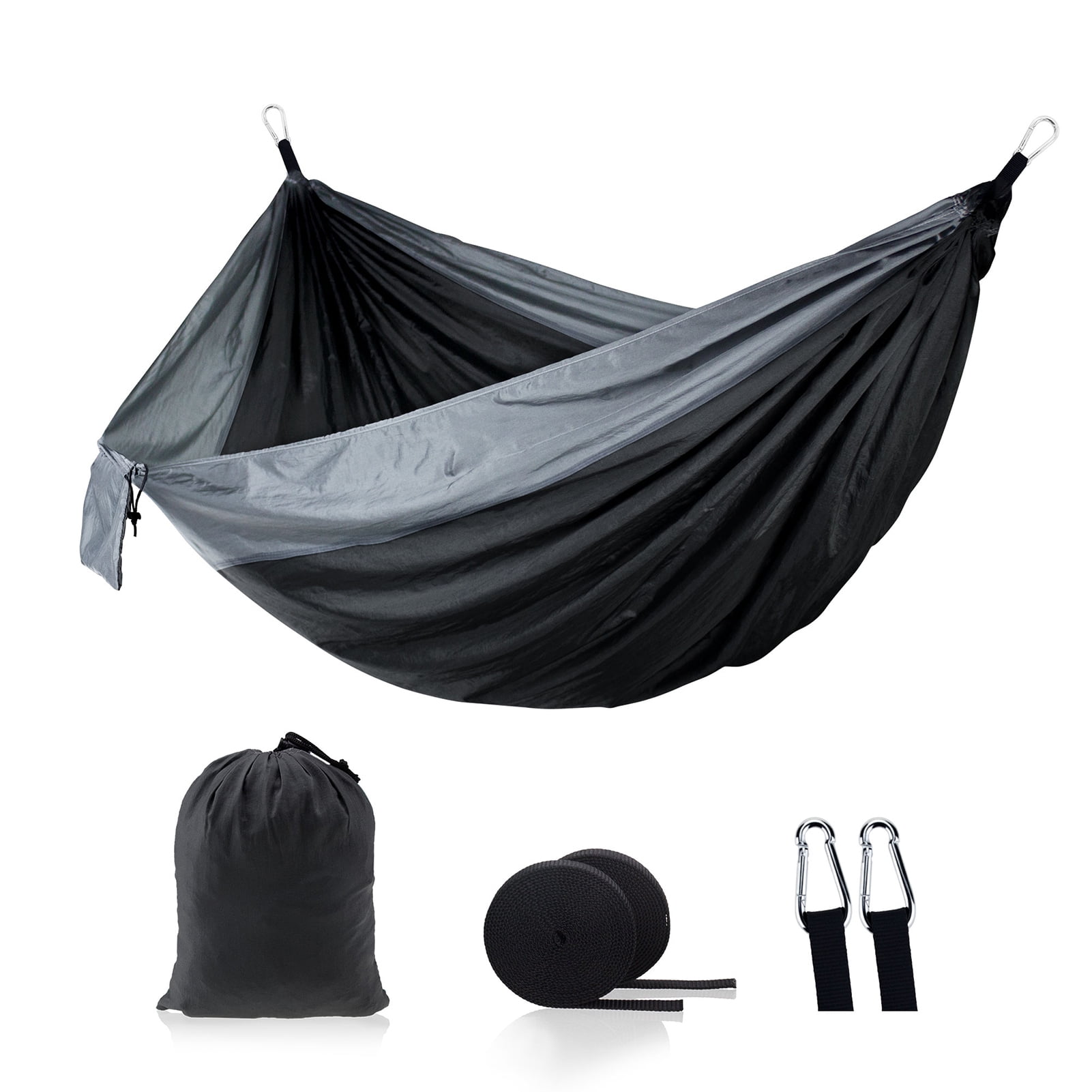 Flyflise Nylon Hammock Widened Indoor Outdoor Swing Camping Supplies 210t Nylon Beach Hammock Travel Hiking Hammock Gray Edge