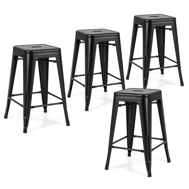 Gymax Tabourets de Bar en Métal - Ensemble de 4, Noir