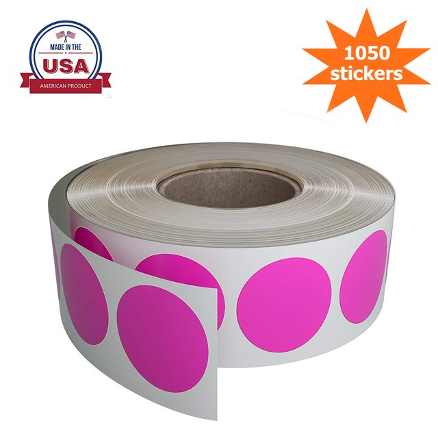 Colored Label Sticker rolls - Round sticker dots in Neon Pink - 19mm - Permanent Adhesive - 1050 Pack by Royal Green