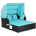 thumbnail image 2 of Costway Lit de Jour en Rotin pour Terrasse, avec Auvent Rétractable, Tables d'Appoint et Coussins Turquoise, 2 of 10