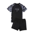 thumbnail image 2 of Baby Swimsuit Boy Plus Size Pool Hot Spring Short Sleeve Printed Tops Swim Trunks Split Swimwear Set Boys Bathing Suit Grey 140, 2 of 9