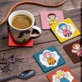 thumbnail image 3 of Inkdotpot Set of 6 Drink Coasters DecorativeNon,SlipCork Base4-inch Square PrintedCoastersEasy Clean- Angels, 3 of 8
