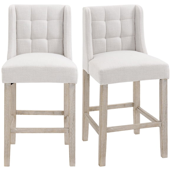 HOMCOM Modern Counter Bar Stools Upholstered Counter Chairs Set of 2 Beige