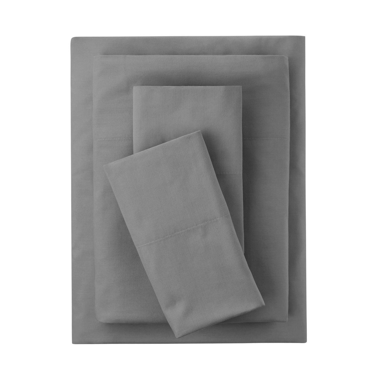 Mainstays 4-Piece 300 Thread Count Grey- CVC Cotton Blend Bed Sheet Set, Double (Adult)