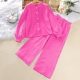 thumbnail image 2 of vdgthytj Toddler Boy Girl Fall Spring Clothes Kids Long Sleeve Button down Shirt and Wide Leg Pants 2PCS Lounge Outfit, 2 of 9