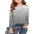 thumbnail image 2 of Girls Tshirts Spring Summer Long Sleeve Gradient Sequin Printed Round Neck Flash Shirt Girls Tops Light Gray 5-6Years, 2 of 4