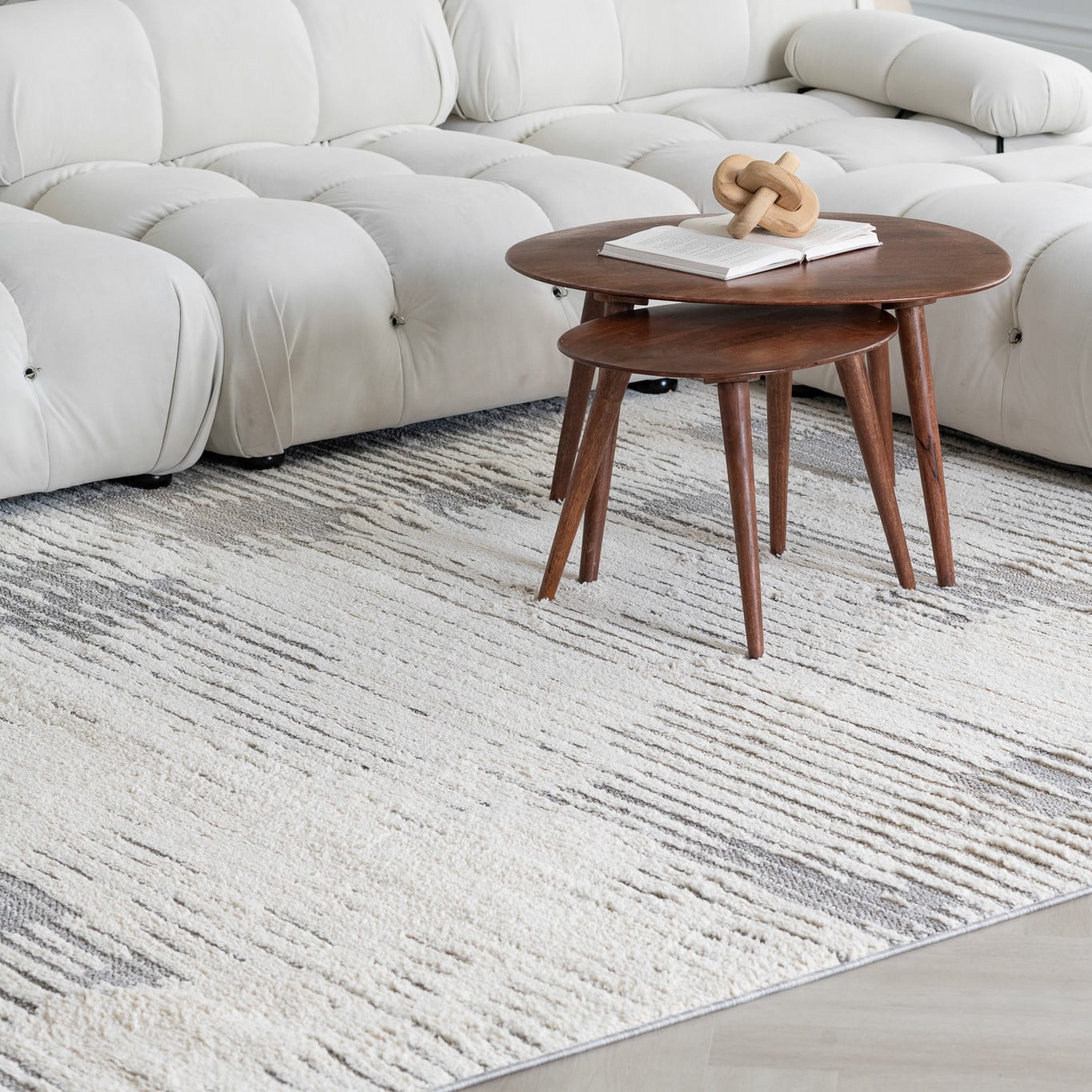 Tapis Branch Nimbus Tapis d'intérieur abstrait, gris crème, moderne - Salon, chambre, salle à manger et cuisine