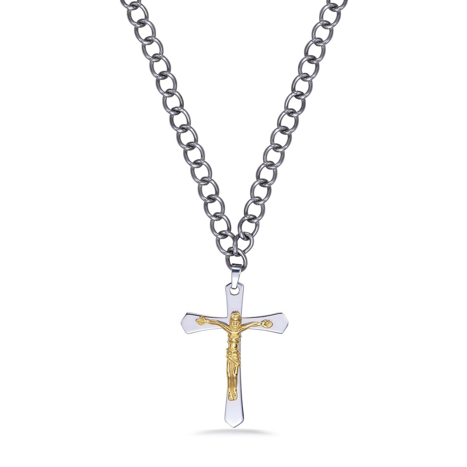 Quintessential – Croix bicolore sur chaîne en acier inoxydable
