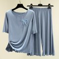thumbnail image 2 of Yuyuzo Ensembles de Pyjama 2 Pcs pour Femmes T-Shirts à Manches Courtes à Col Ras du Cou Pantalons Amples Confortables Ensembles de Pyjamas à Volants Vêtements de Nuit, 2 of 3