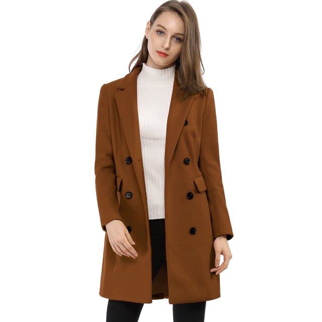 INSPIRE CHIC Women's Notched Lapel Collar Double Breasted Mid Length Overcoat