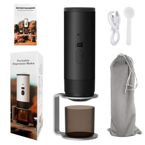 3-in-1 Portable Electric Coffee Maker, Capsule Coffee Grinder, Travel Coffee Maker with Cordless Heating and Stand, Black
