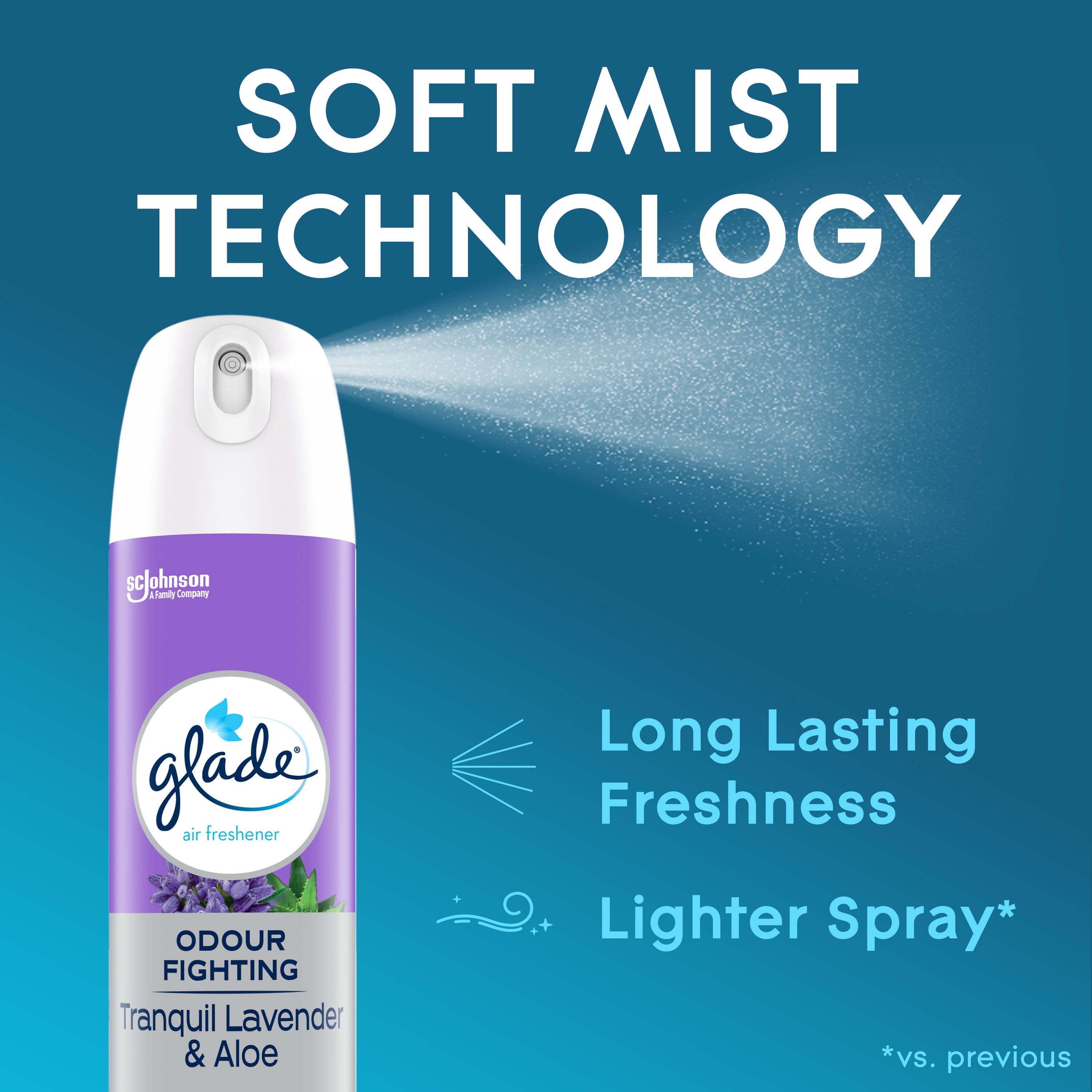 Glade® purificateur d’air et éliminateur d’odeurs en aérosol, lavande paisible et aloes