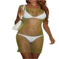 thumbnail image 1 of Women Sexy See Through Mesh Dress Rhinestone Fishnet Bikini Swimsuit Cover Up Rave Festival Club Midi Dress, 1 of 7