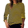 thumbnail image 1 of Aocisk T-Shirts à Blocs de Couleur à Rayures pour Femmes, Manches Longues, Col Rond, Coupe Régulière, T-Shirts Décontractés, Confortables pour l'Automne, Hauts Jaune TTG, 1 of 6