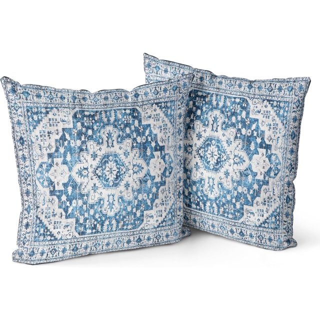 Light Blue Boho Throw Pillow Covers Set of 2 Monaco Rug Carpet Double Sided Pattern Cotton Soft Pillow Case Cushion Cover Pillowcase for Garden Couch Sofa Bed Decorative 18x18 inch