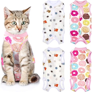 2 Pieces Kitten Cat Recovery Suit Soft Breathable Kitten Recovery Shirt Prevent Licking Skin Abdomen Recovery Collar Alternative for Cats Dogs Kitten (Banana+Strawberry) XL