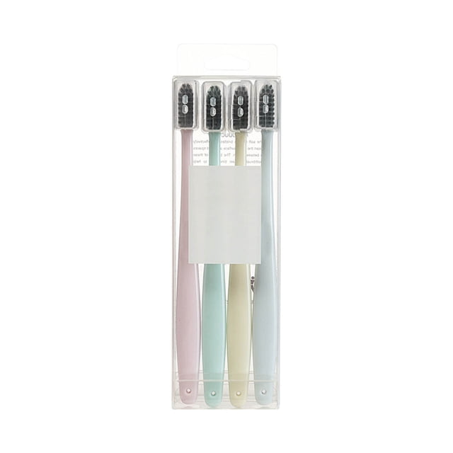 Brosse à Dents à Petite Tête à Poils Souples pour Adultes, Ensemble Familial de 4 Pcs Comprenant Quatre Brosses à Dents Manuelles à Poils Souples et Petites Têtes, Conçu pour les Adultes. l'Ensemble Comprend des Brosses à Dents avec des Poignées pastel Multicolores, Idéal pour le Partage en Famille et une Différenciation Facile. Emballé dans un Étui en Plastique Transparent pour un Rangement Pratique.